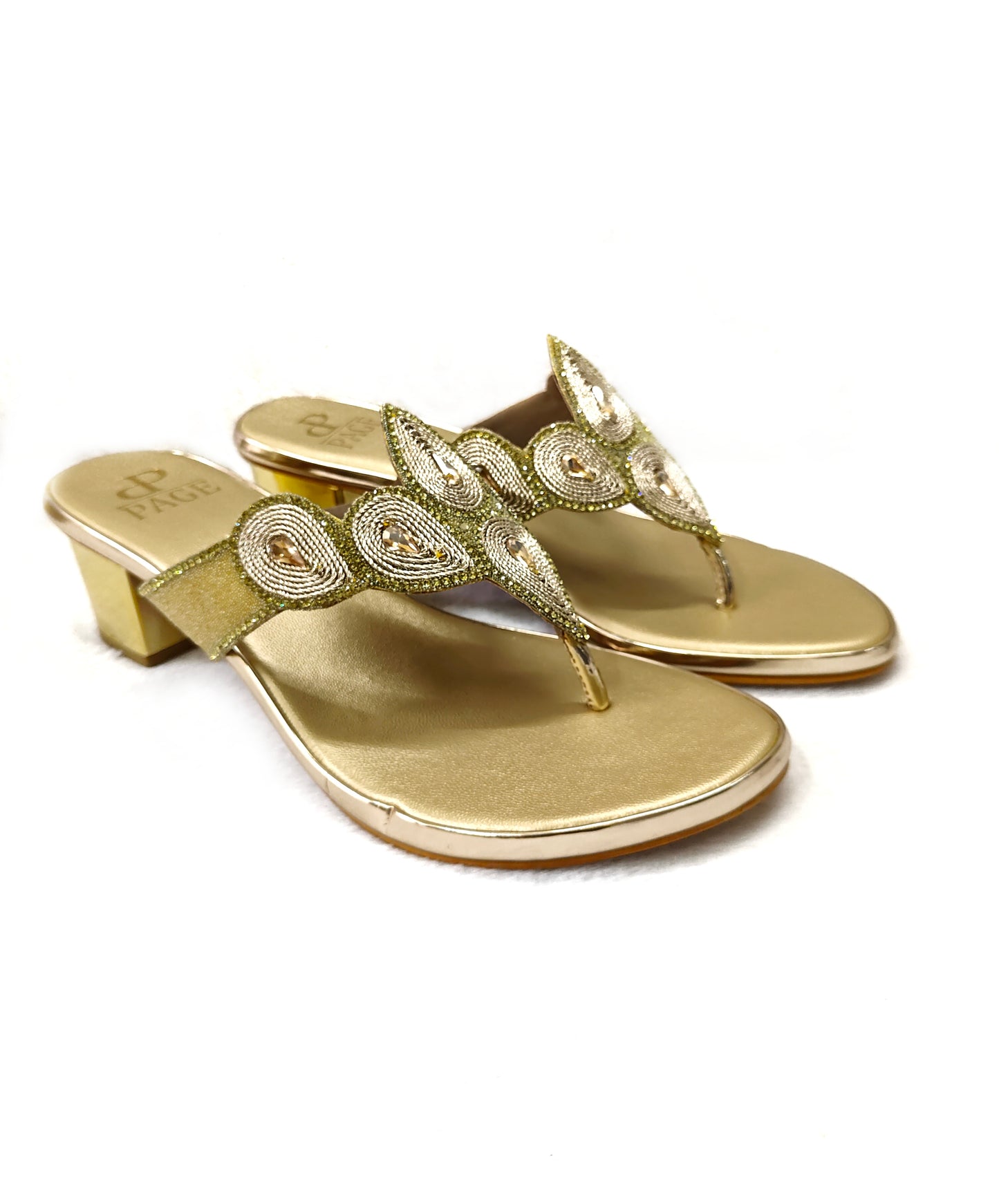 PAGE Glitz Petal Block Heel Gold (1209).