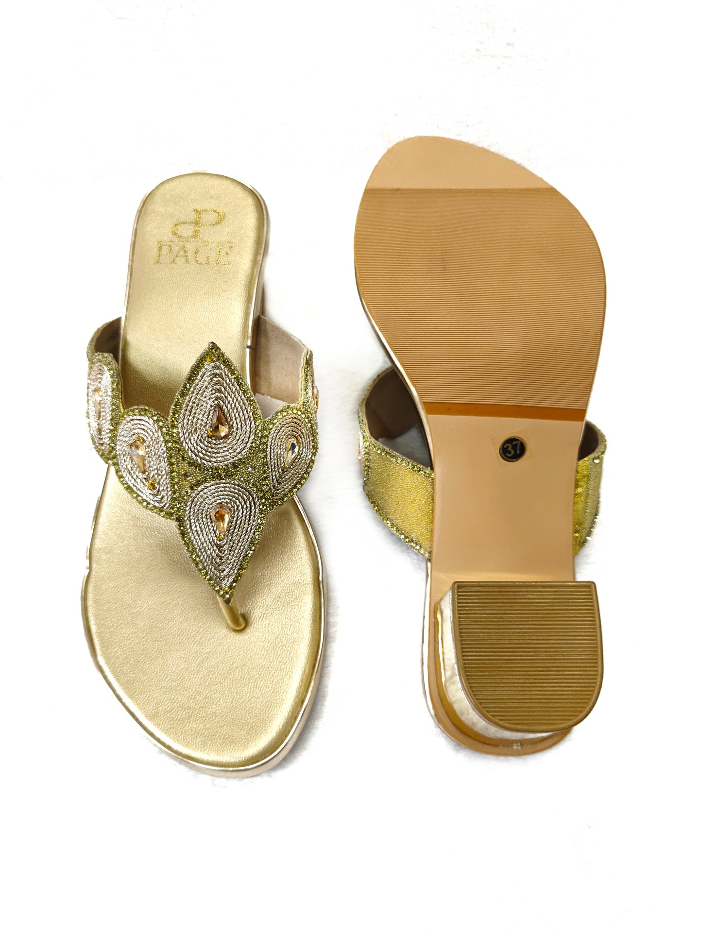 PAGE Glitz Petal Block Heel Gold (1209).