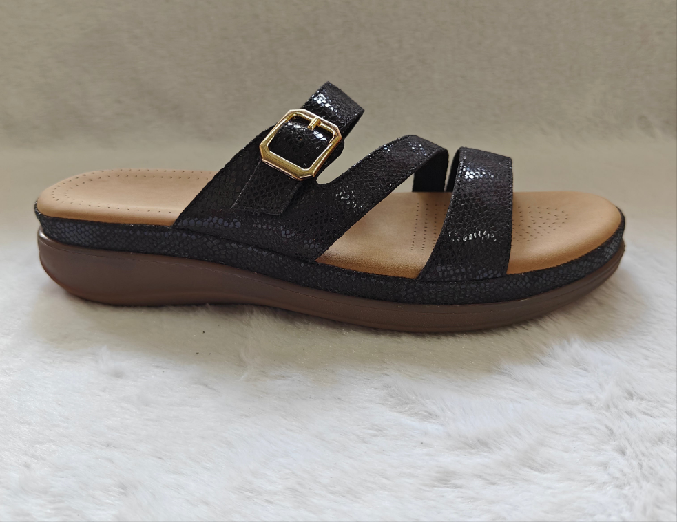 Page Comfort stride Triple-Strap Orthopedic Sandals Black (1405).