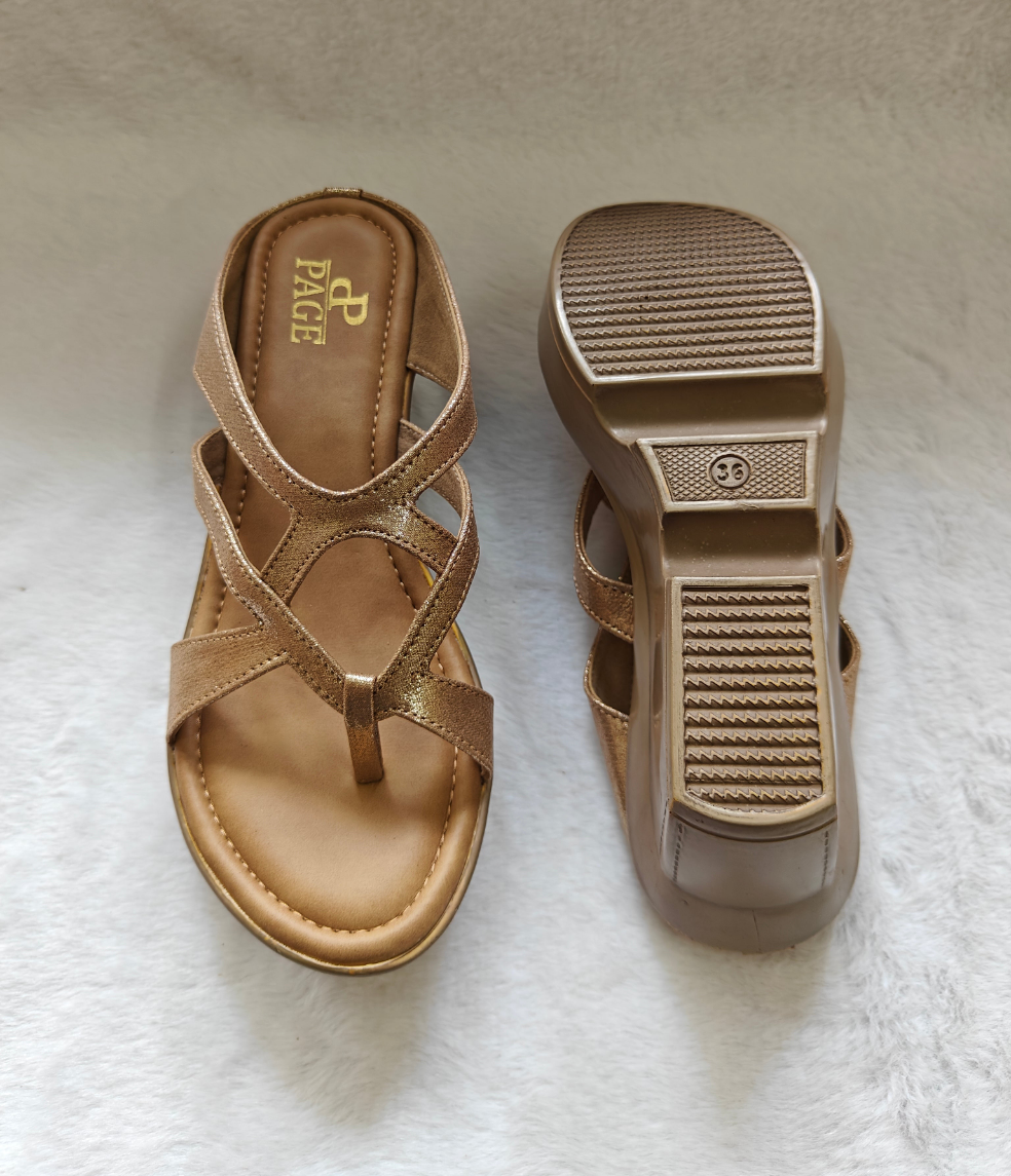PAGE Women's Comfort Wedge Sandals Rose Gold (1306-2).