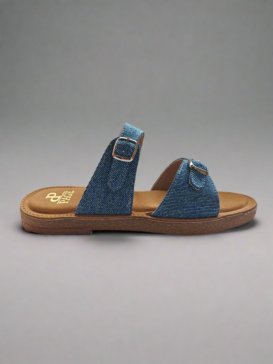 Page Women's Denim Buckle Comfort Sandals Blue.