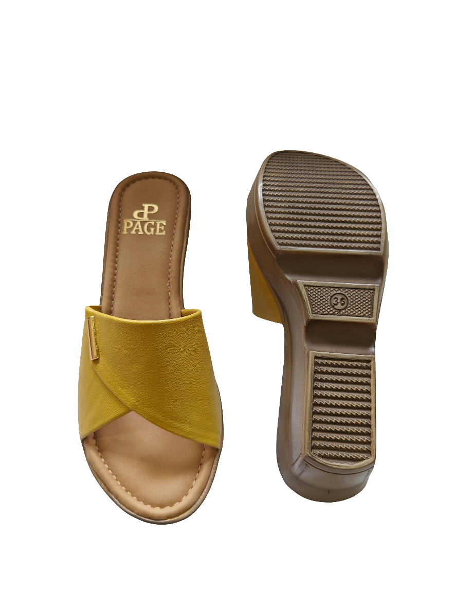 PAGE Bella Comfort Wedge Slides Yellow (1304-2).