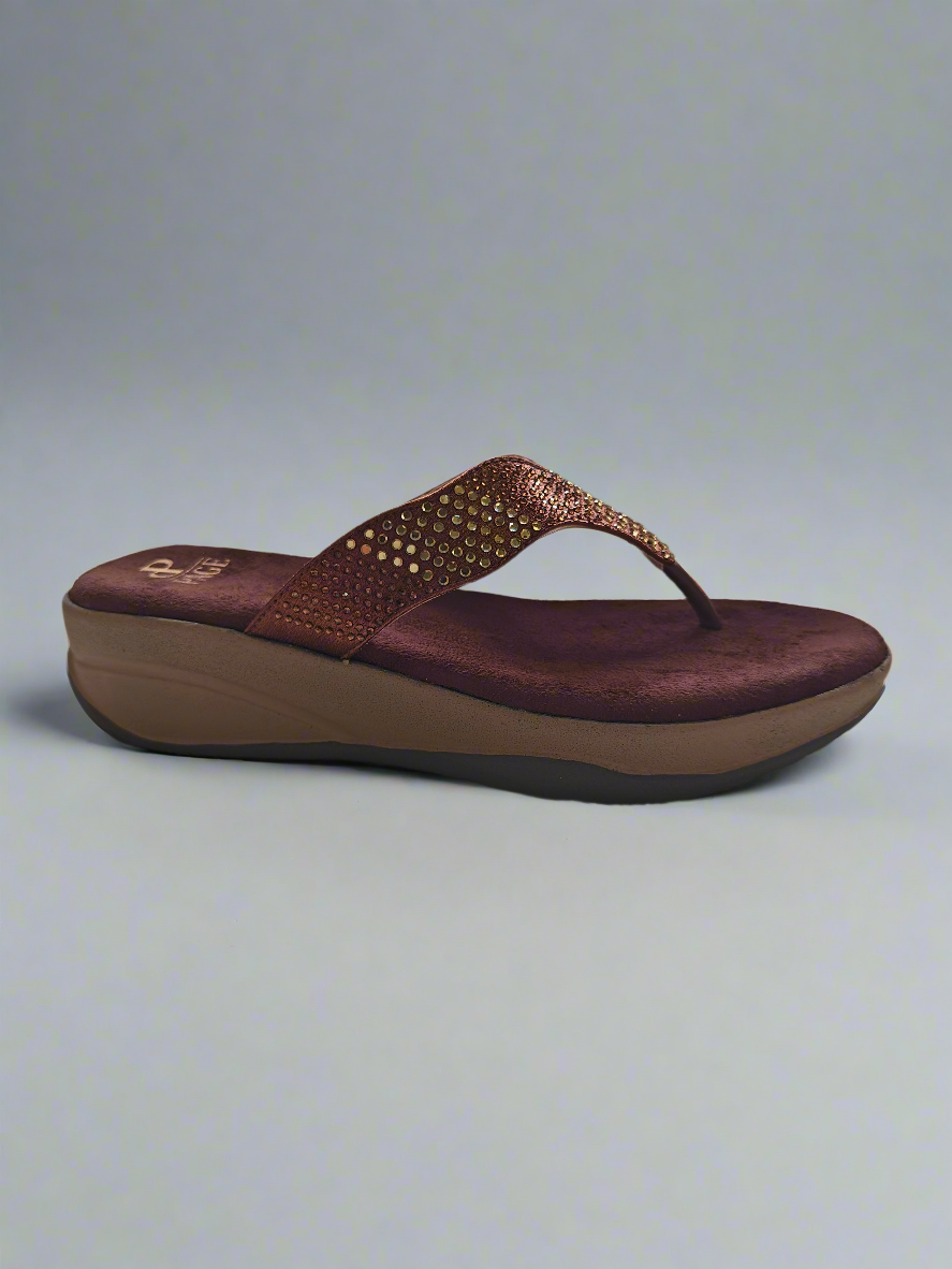 PAGE Sparkle Comfort Wedge V Shaped Sandals Tan (1231).