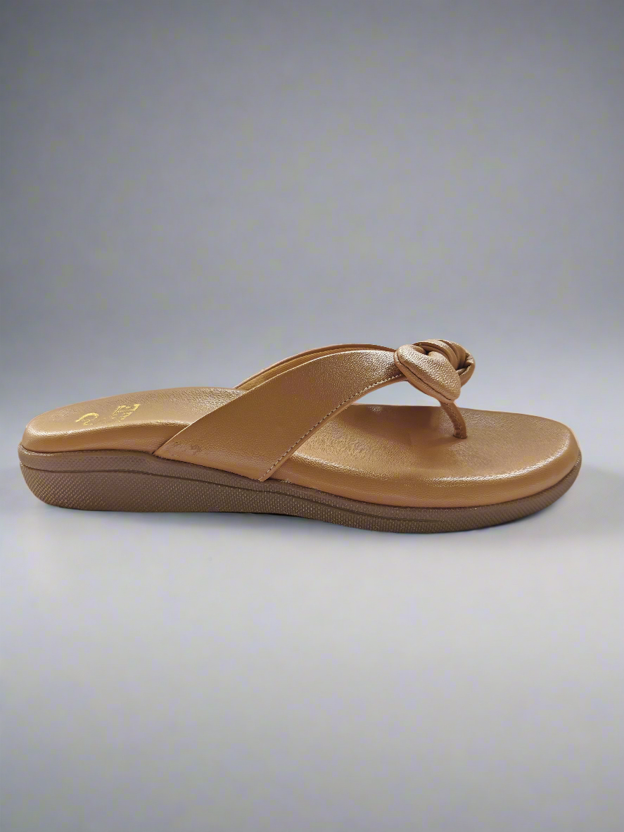 PAGE Women's Bowknot Comfort Thong Sandals Chickoo (1263-23).