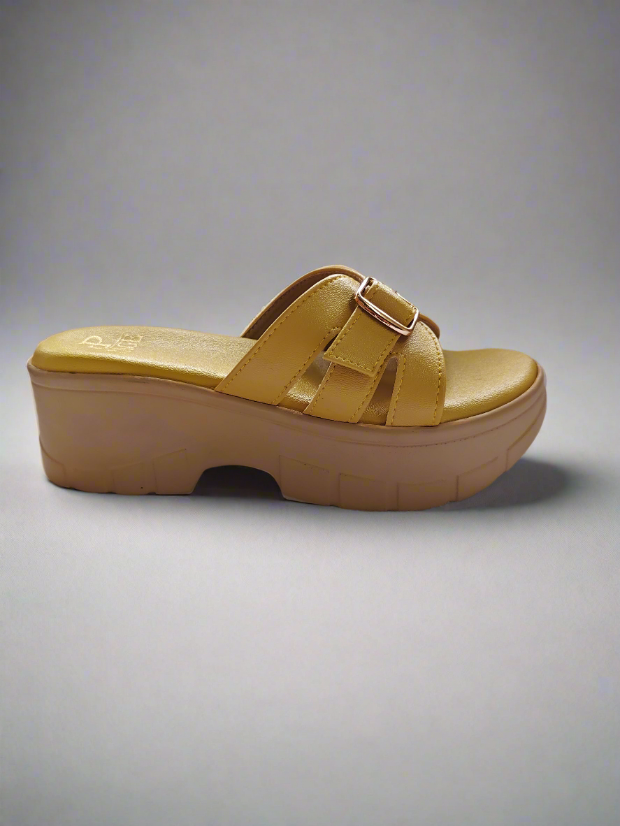 PAGE Luxe Platform Buckle Sandals Mustard Yellow (1218).