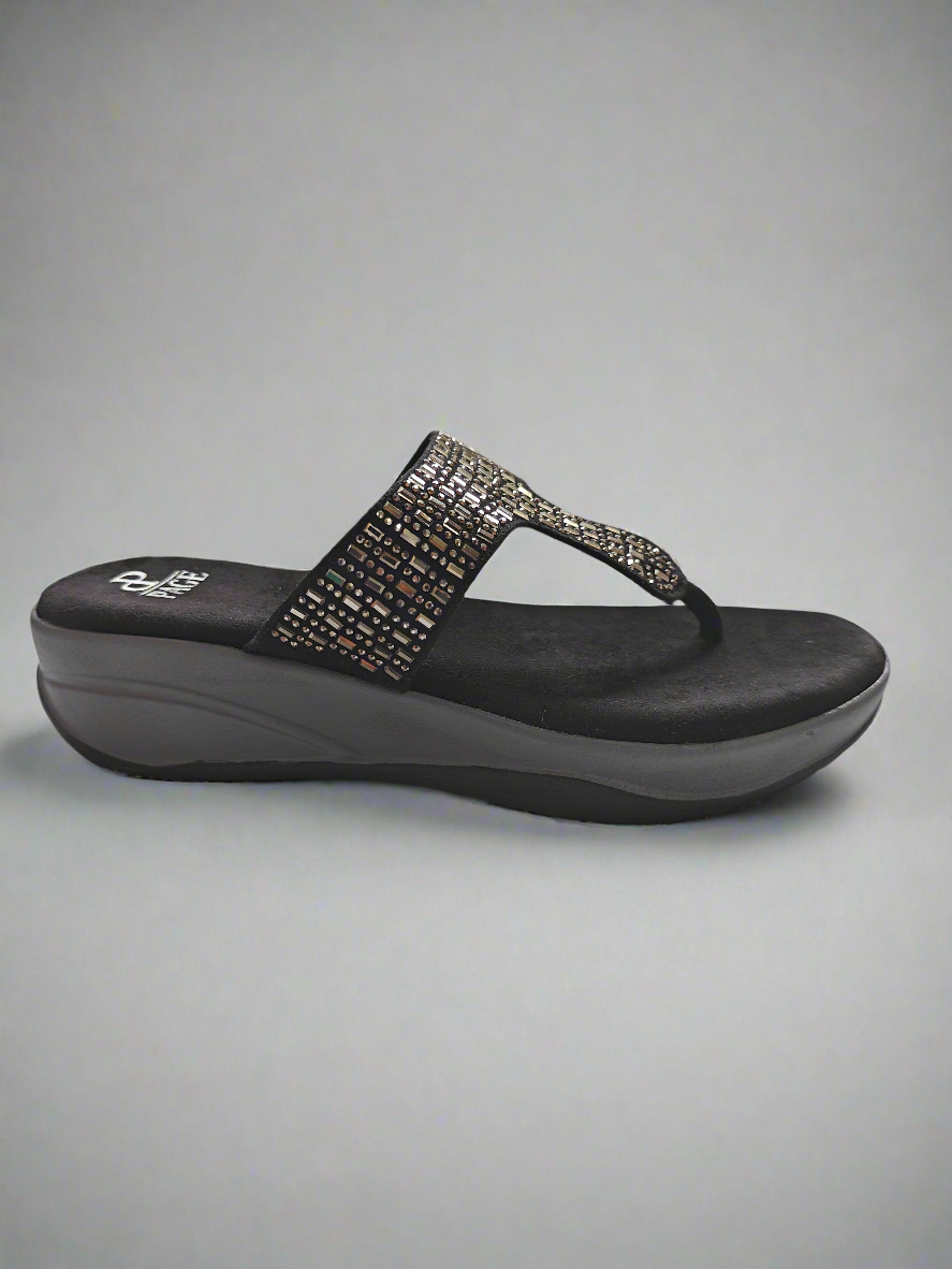 PAGE Sparkle Comfort Wedge Sandals Black (1230).