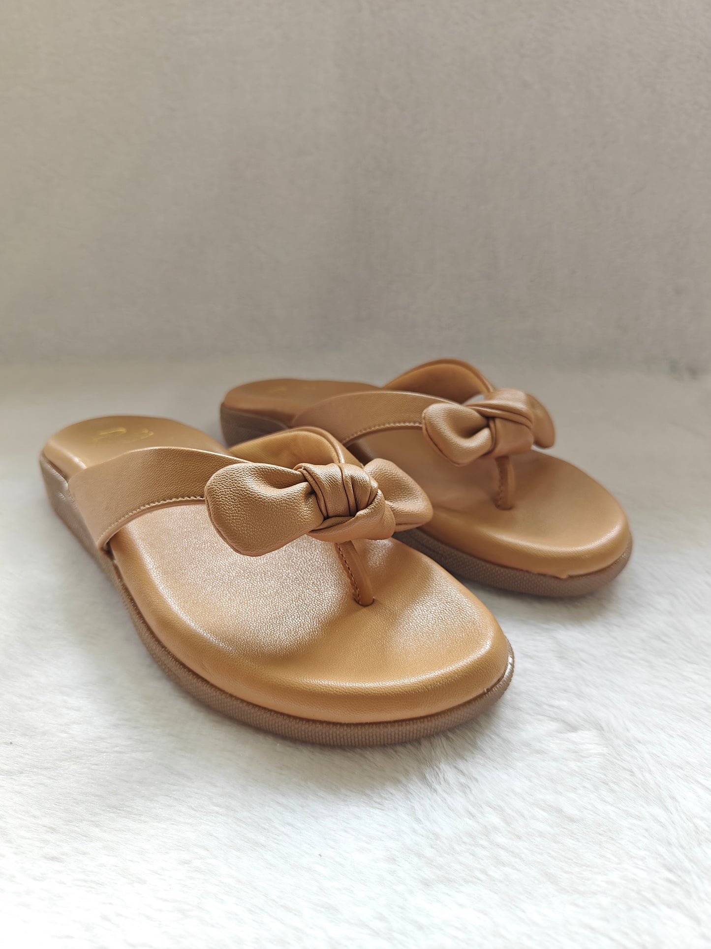 PAGE Women's Bowknot Comfort Thong Sandals Chickoo (1263-23).