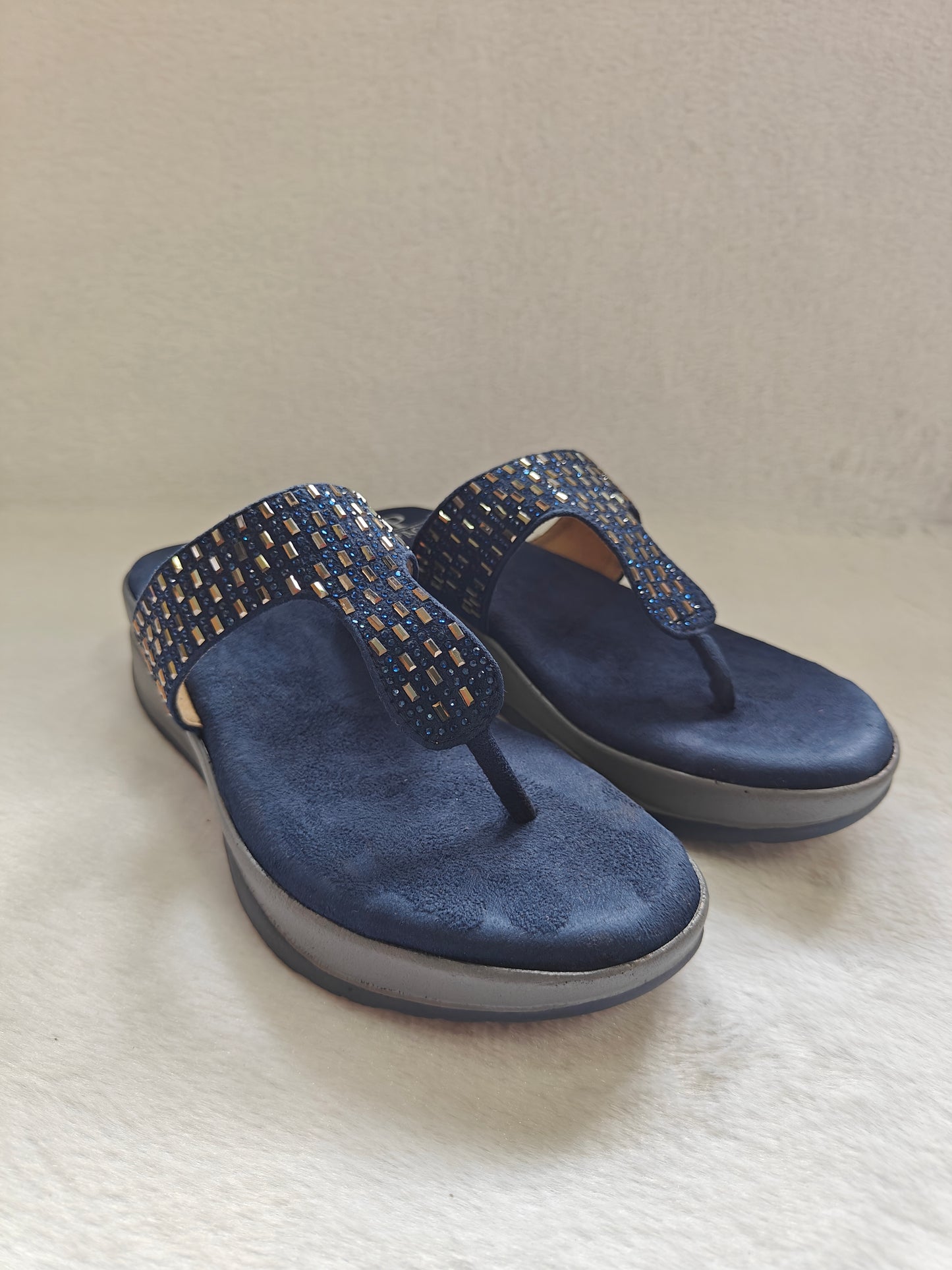 PAGE Sparkle Comfort Wedge Sandals Blue (1230).