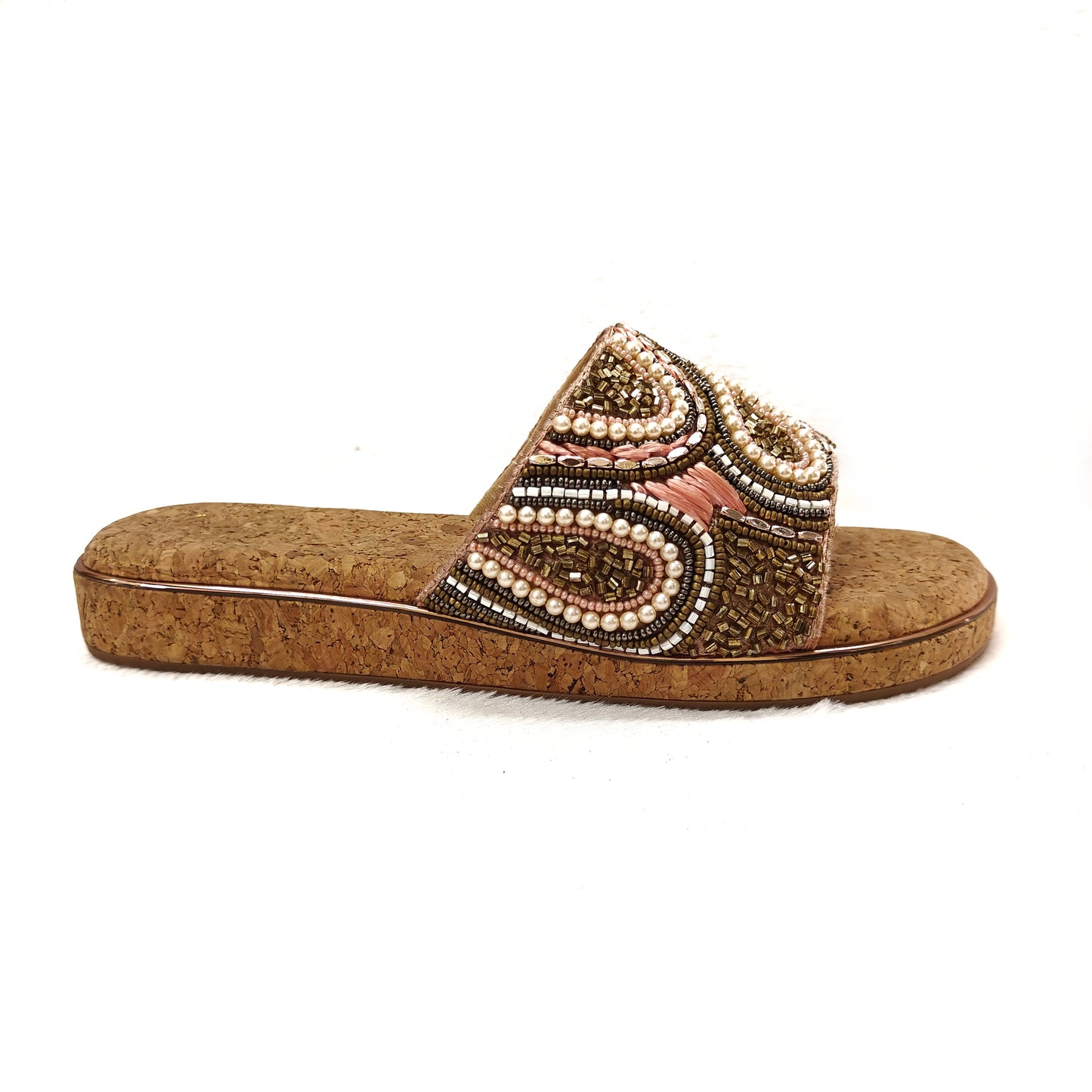 Page Pearl Cork Mosaic Slides Rose Gold(1153).