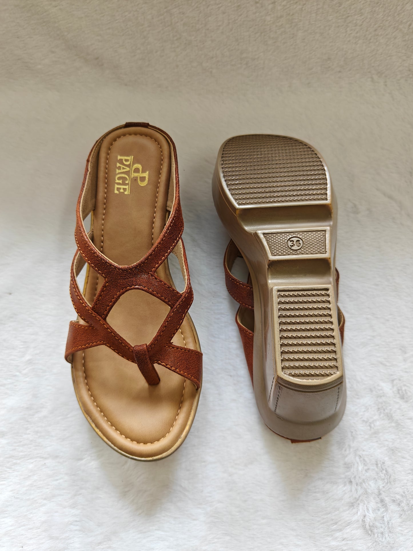 PAGE Women's Comfort Wedge Sandals Tan (1306-2).