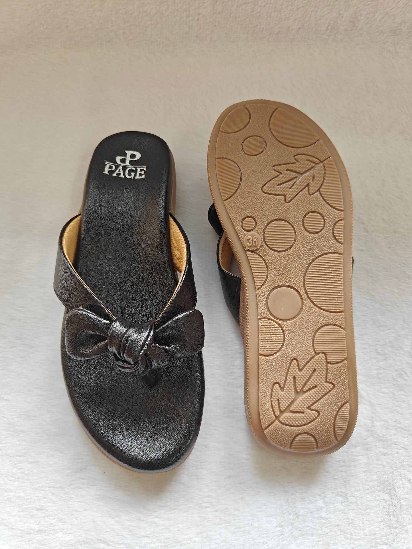 PAGE Women's Bowknot Comfort Thong Sandals Black.