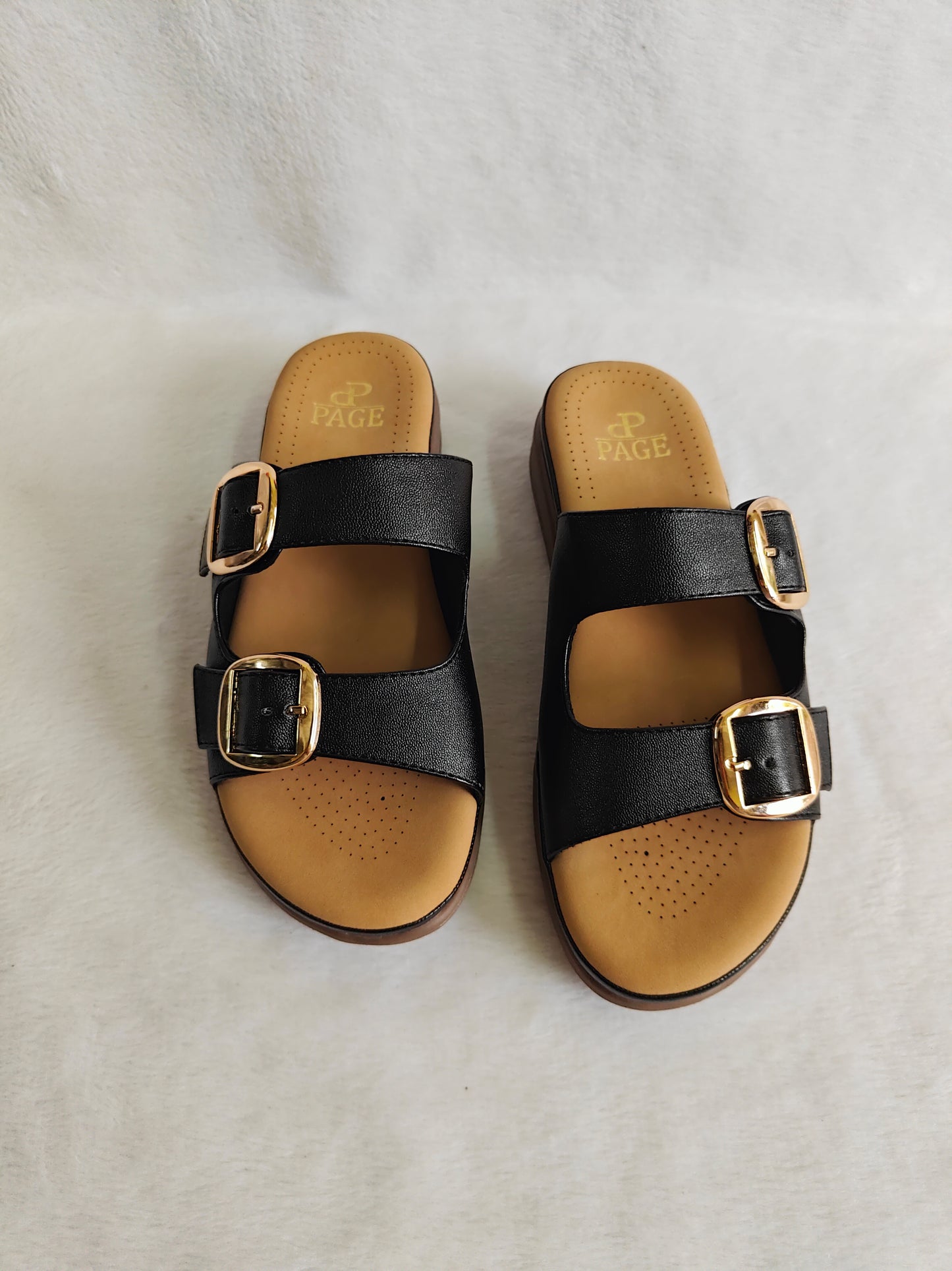 Page Duet-Buckle Comfort Slides Black (1416-2).