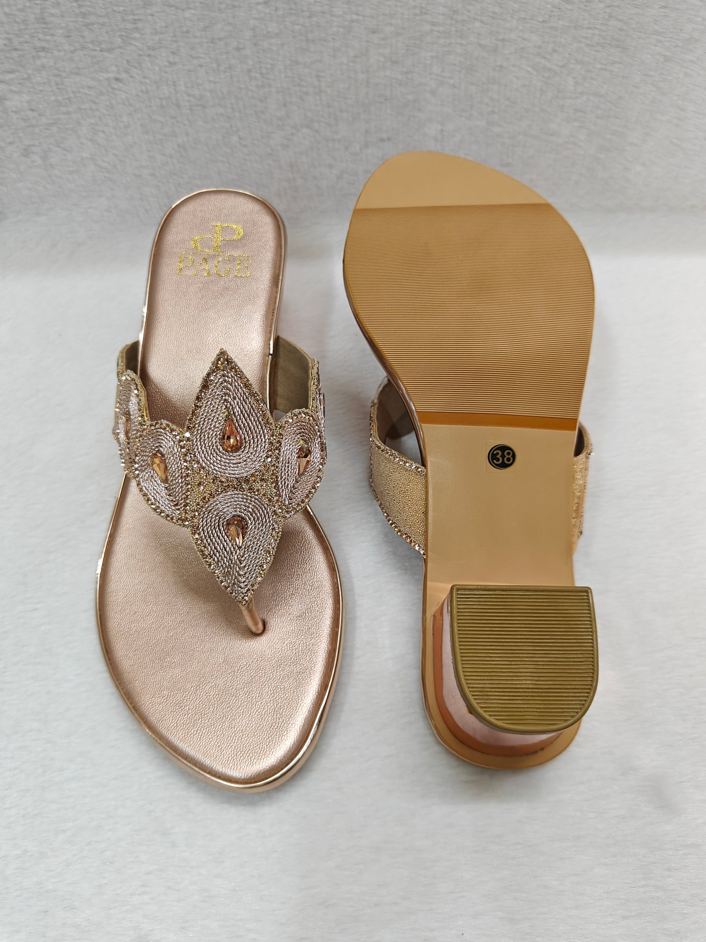 PAGE Glitz Petal Block Heel Rose Gold (1209).