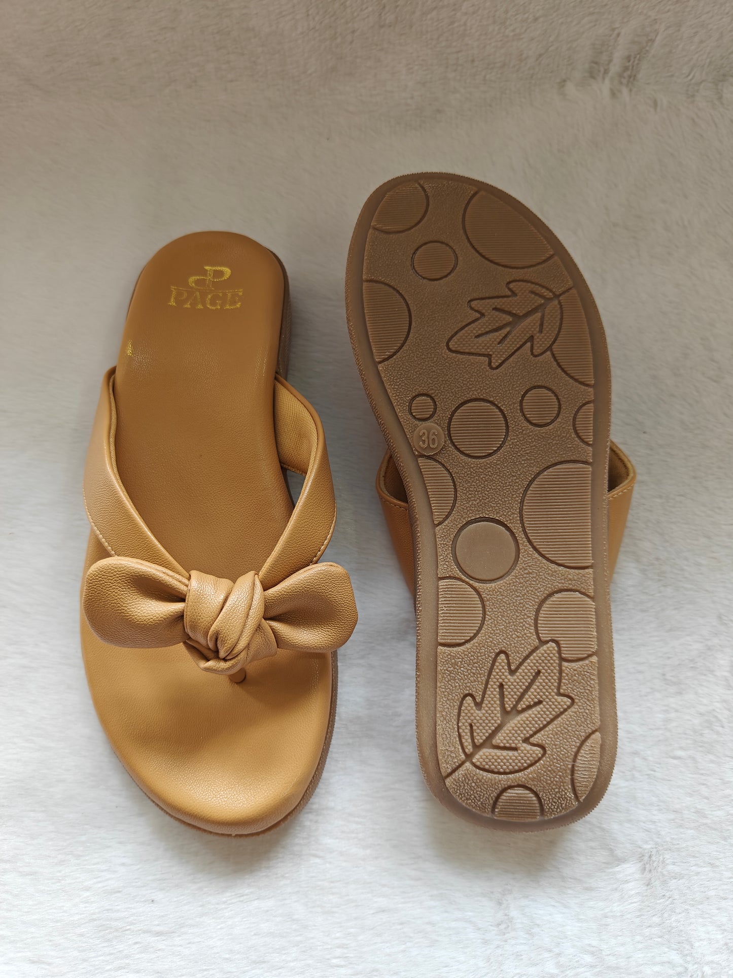 PAGE Women's Bowknot Comfort Thong Sandals Chickoo (1263-23).