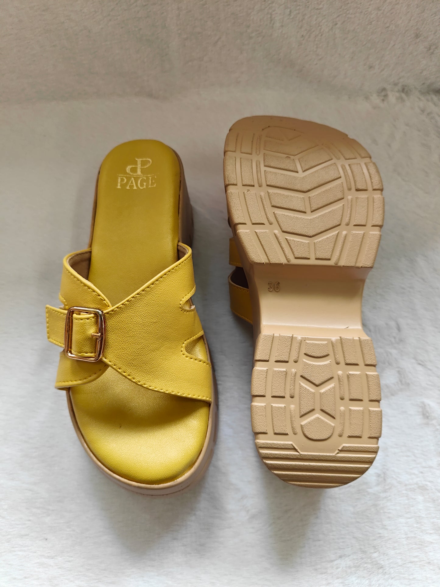 PAGE Luxe Platform Buckle Sandals Mustard Yellow (1218).