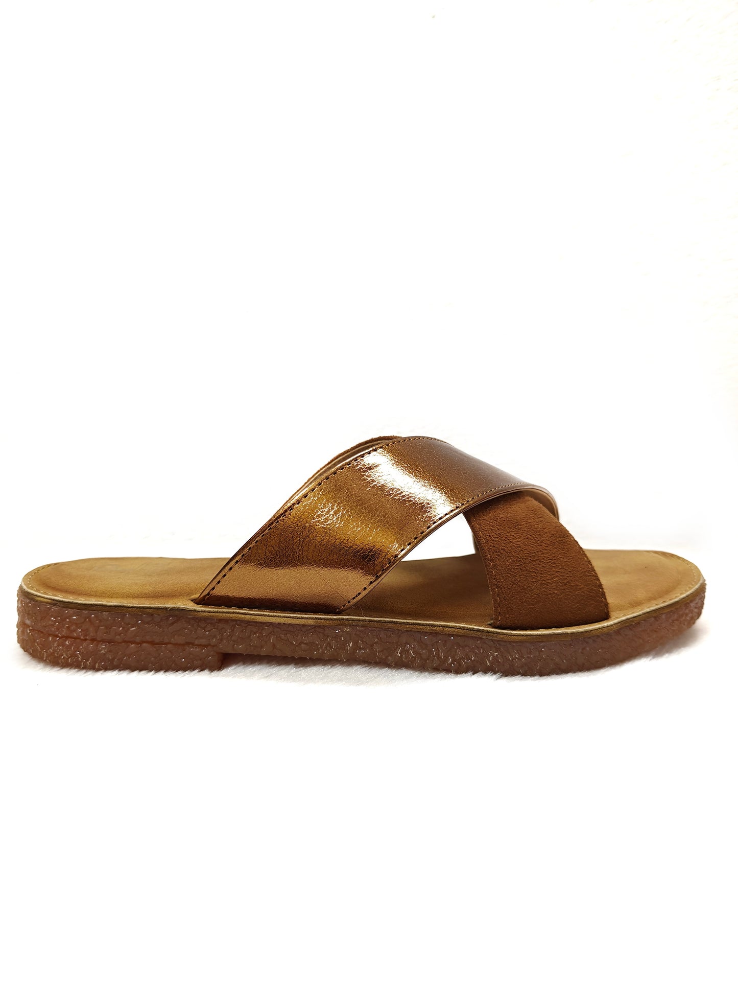 PAGE URBAN CHIC METALLIC CROSS Slides TAN (1273-24).