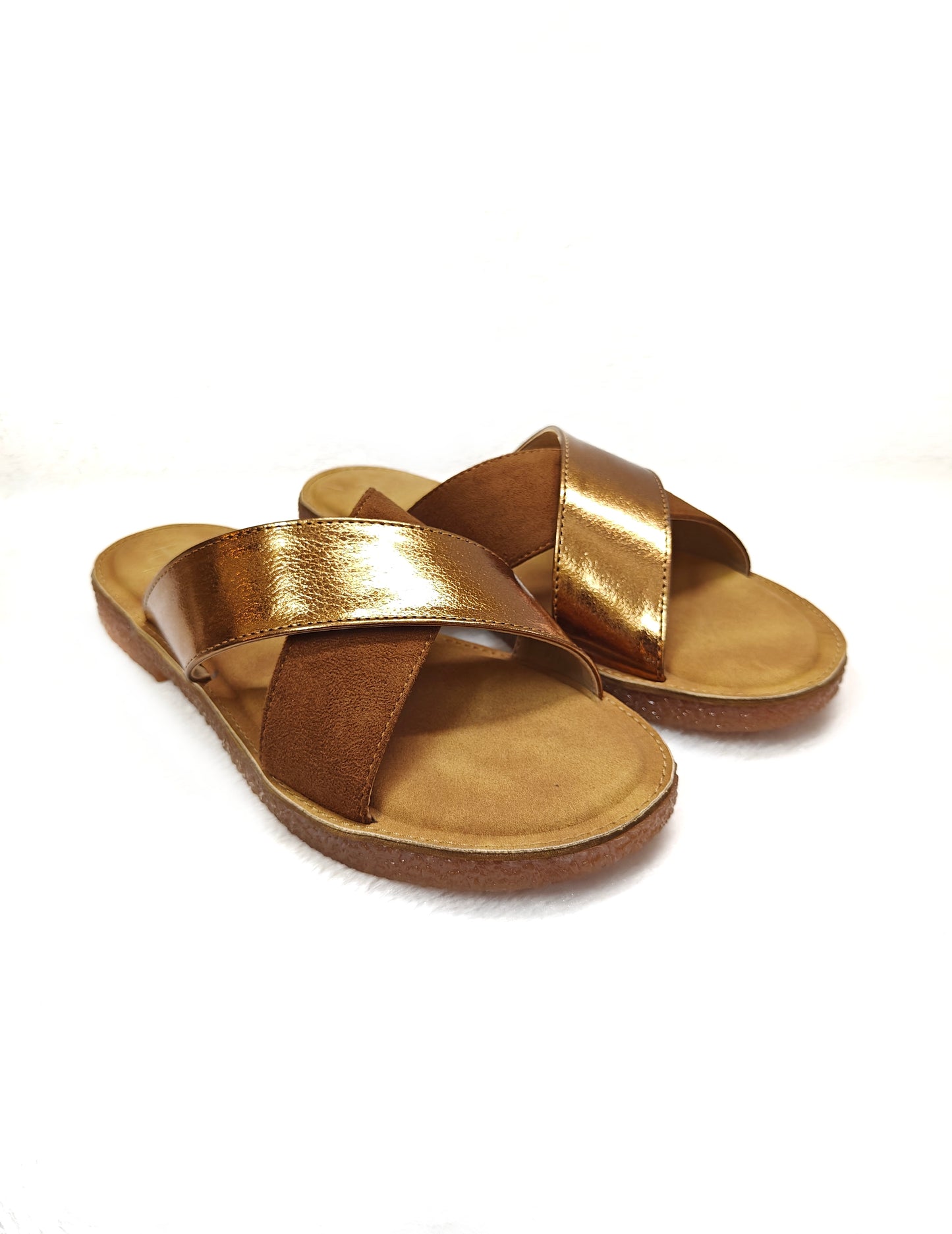 PAGE URBAN CHIC METALLIC CROSS Slides TAN (1273-24).