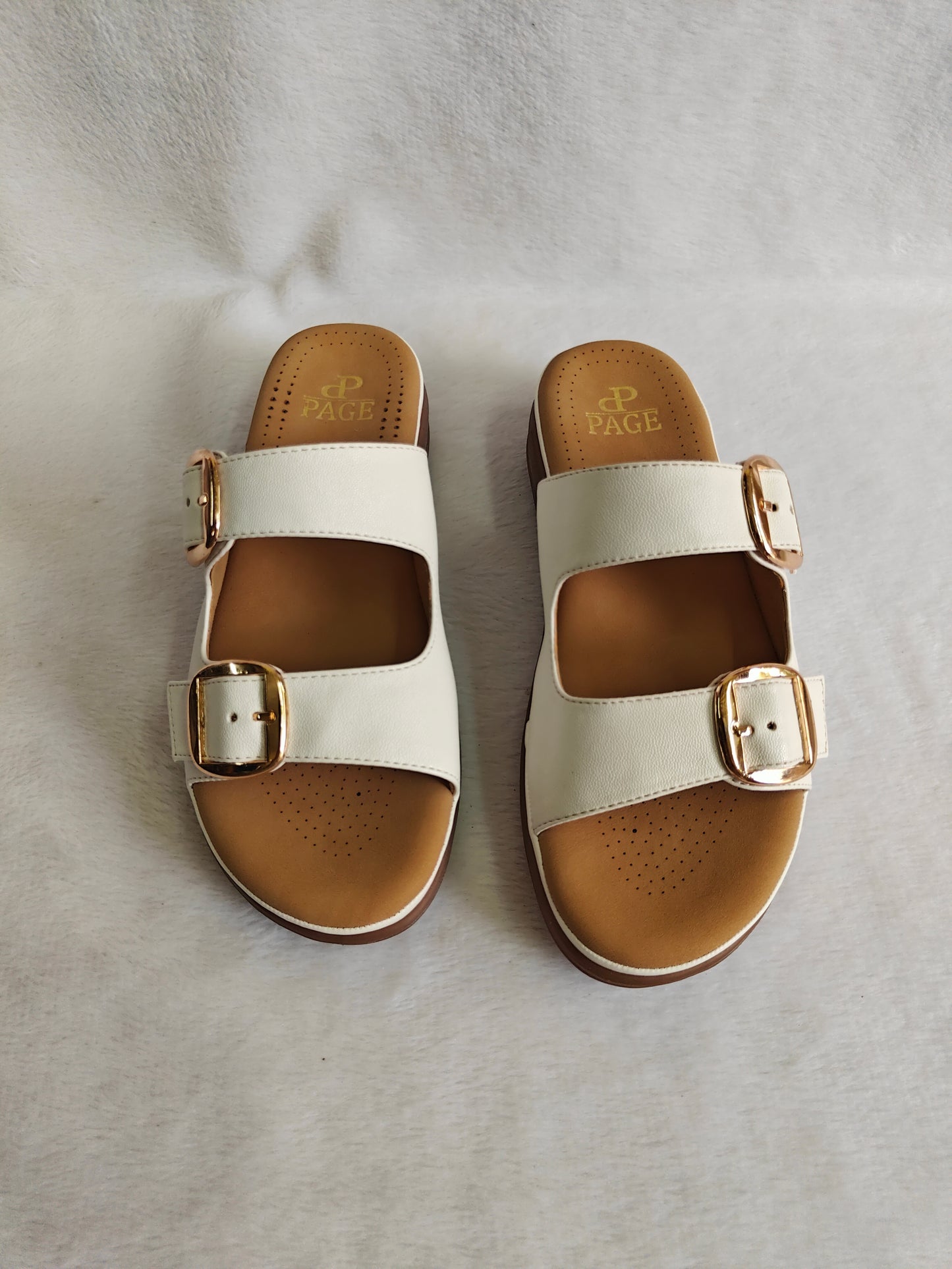 Page Duet-Buckle Comfort Slides White (1416-2).