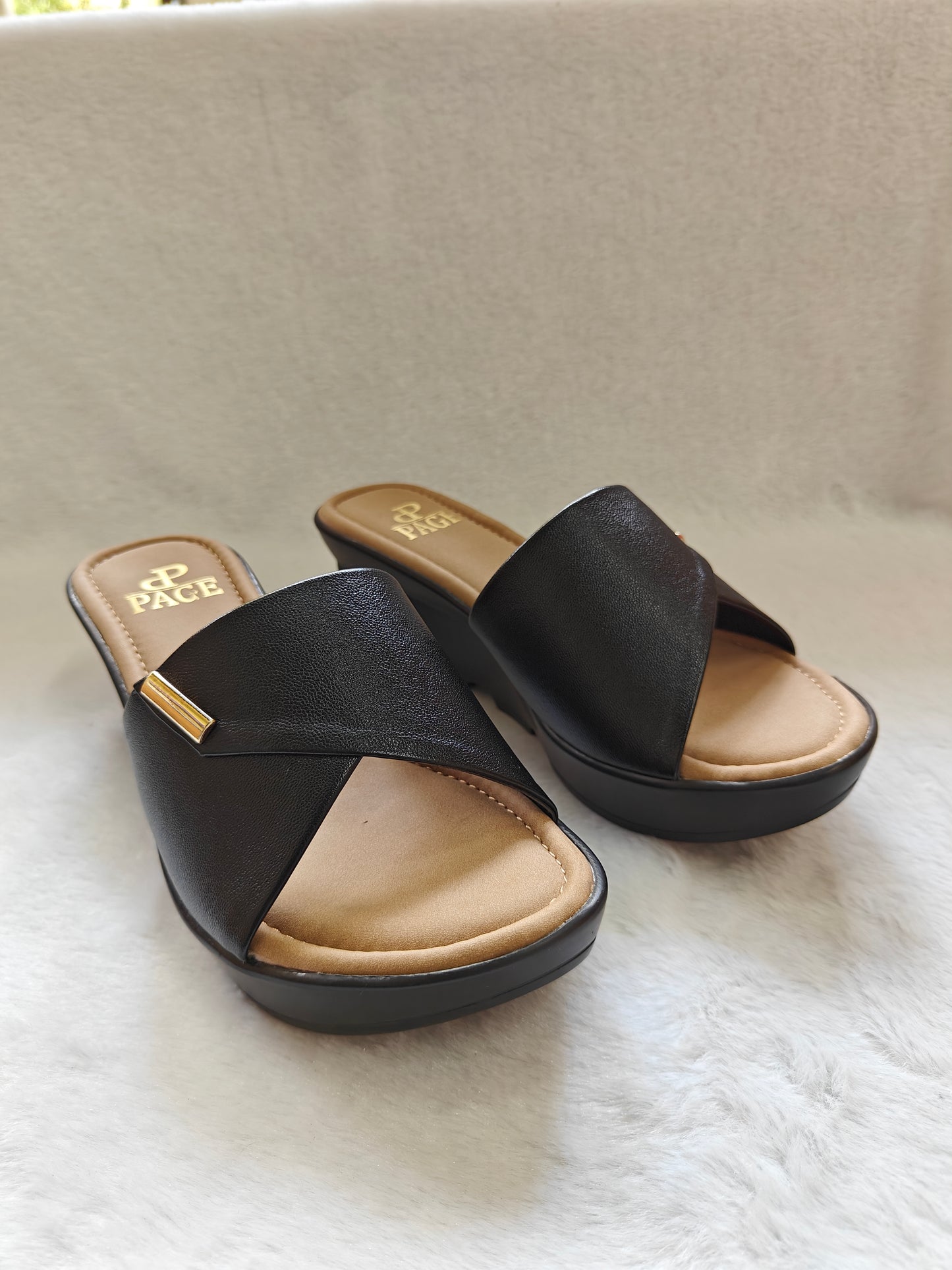 PAGE Bella Comfort Wedge Slides Black (1304-2).