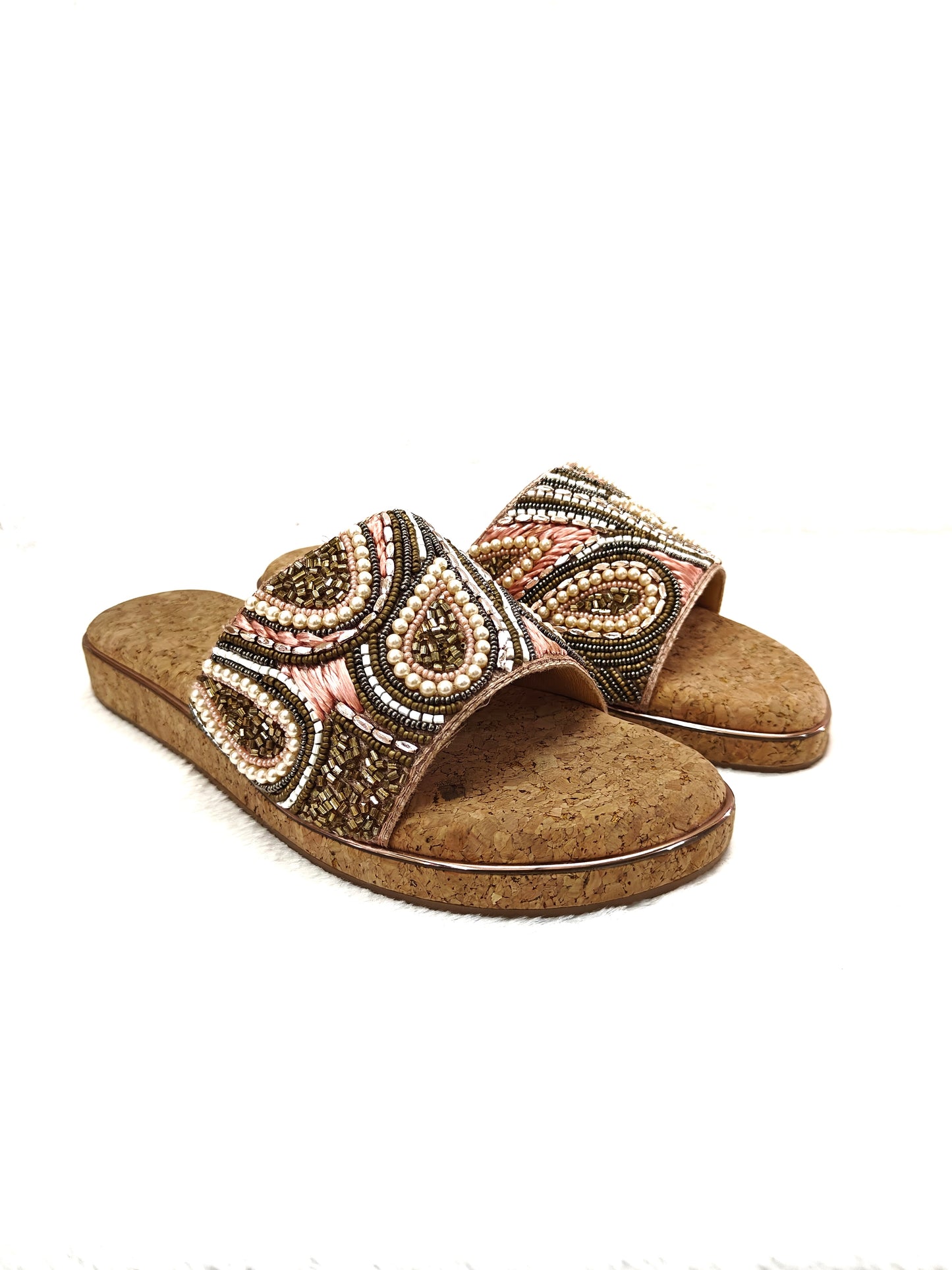 Page Pearl Cork Mosaic Slides Rose Gold(1153).