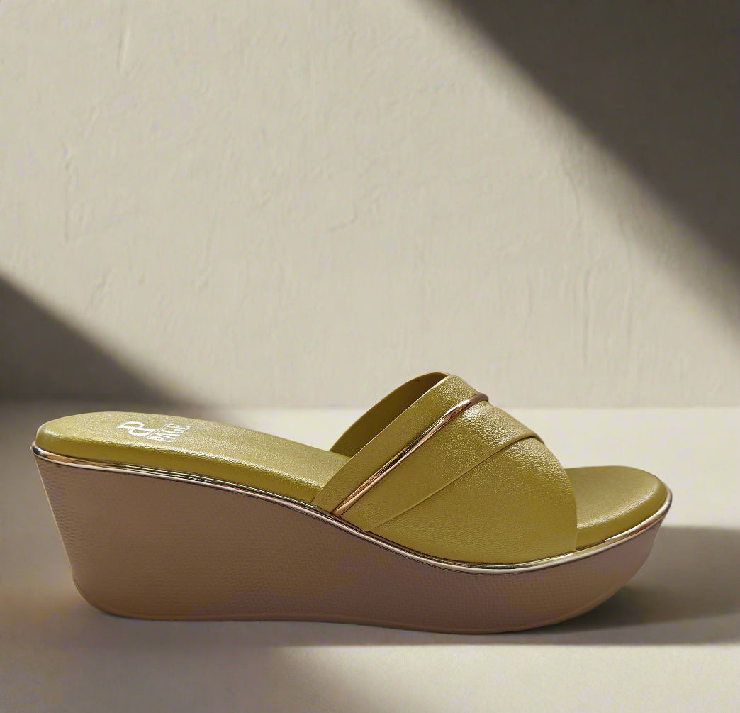 Pace Luxe Cross-Strap Wedge Slides Yellow.(1215)