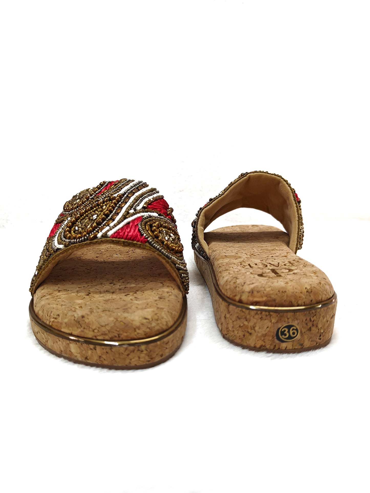 Page Pearl Cork Mosaic Slides Red (1153).
