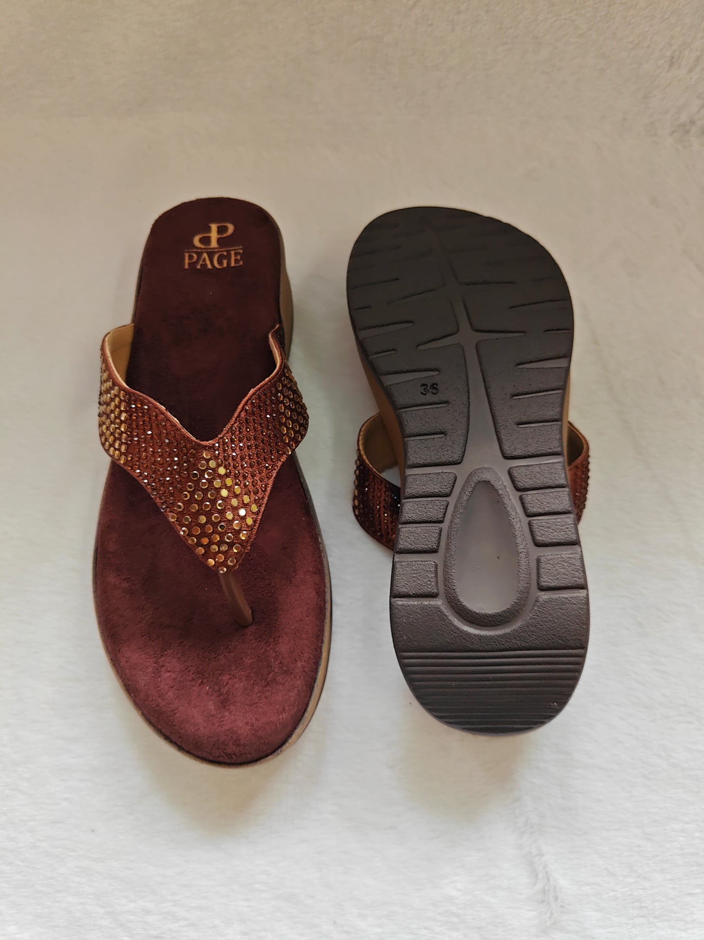 PAGE Sparkle Comfort Wedge V Shaped Sandals Tan (1231).