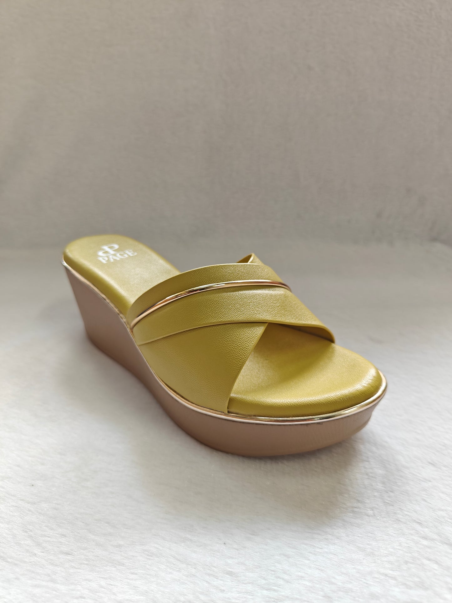 Pace Luxe Cross-Strap Wedge Slides Yellow.(1215)