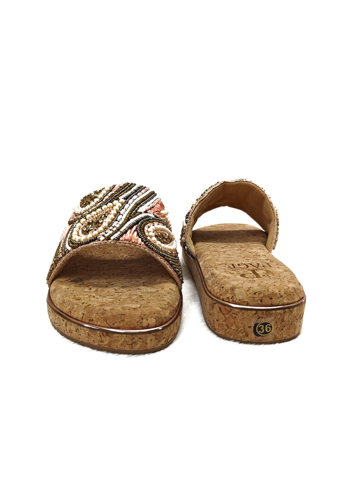Page Pearl Cork Mosaic Slides Rose Gold(1153).