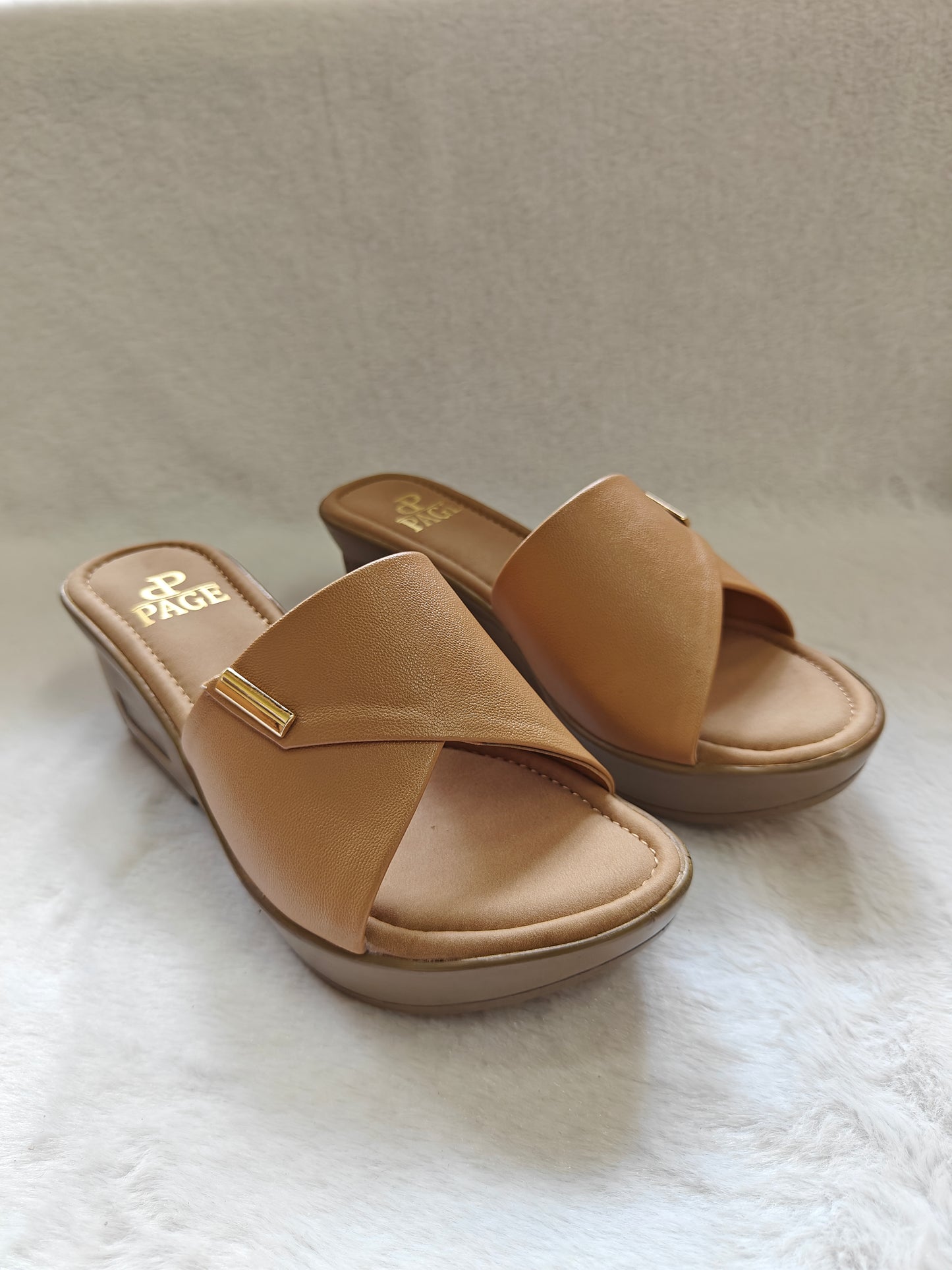 PAGE Bella Comfort Wedge Slides Chickoo (1304-2).