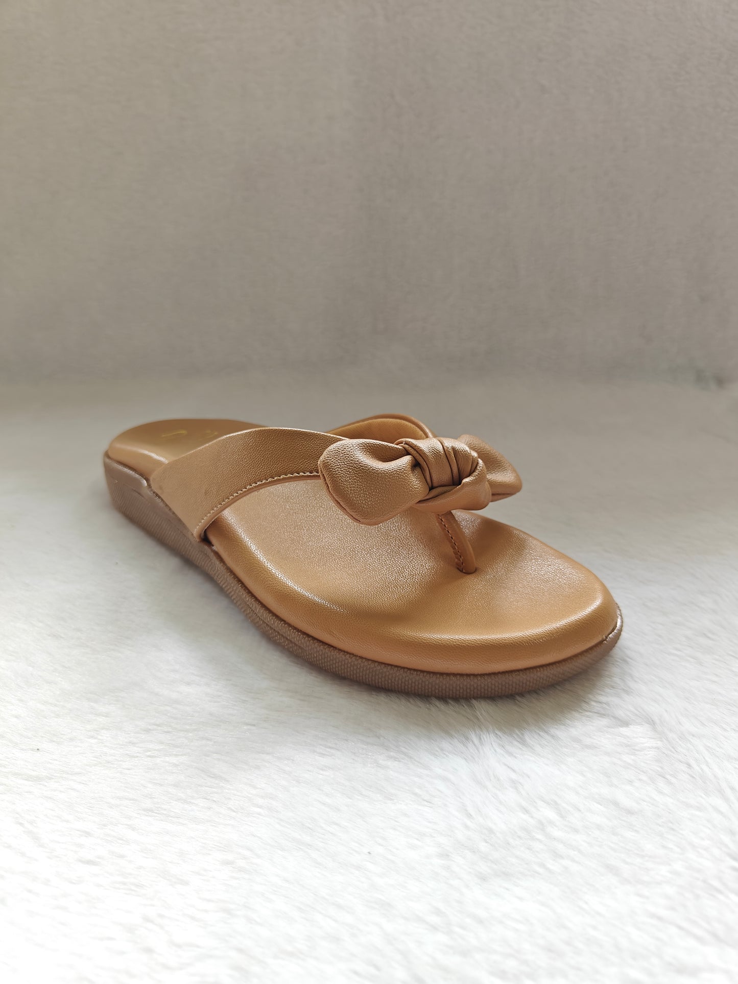 PAGE Women's Bowknot Comfort Thong Sandals Chickoo (1263-23).