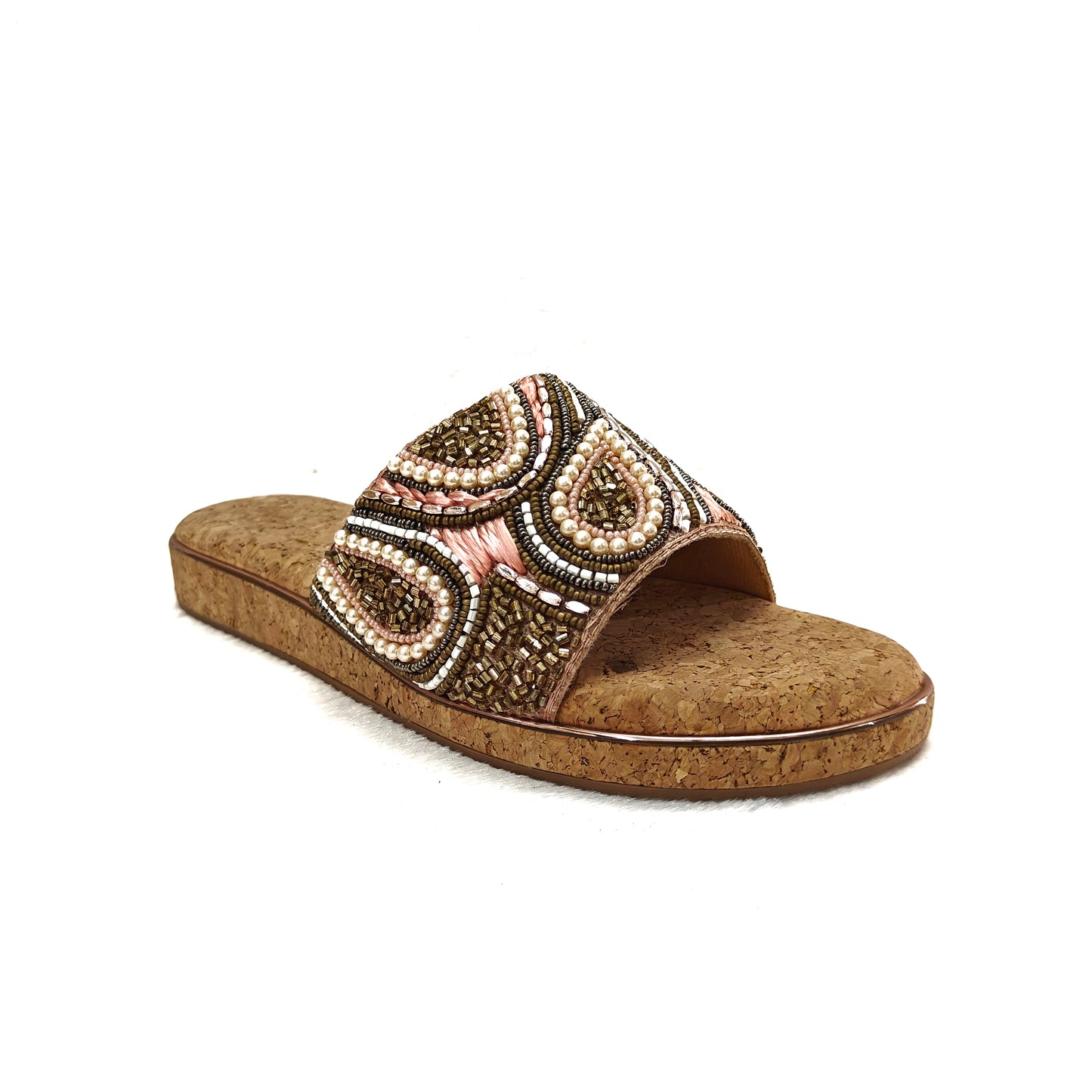 Page Pearl Cork Mosaic Slides Rose Gold(1153).