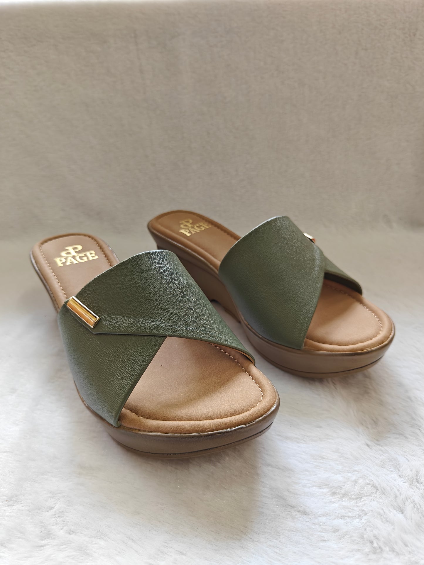 PAGE Bella Comfort Wedge Slides Green (1304-2).