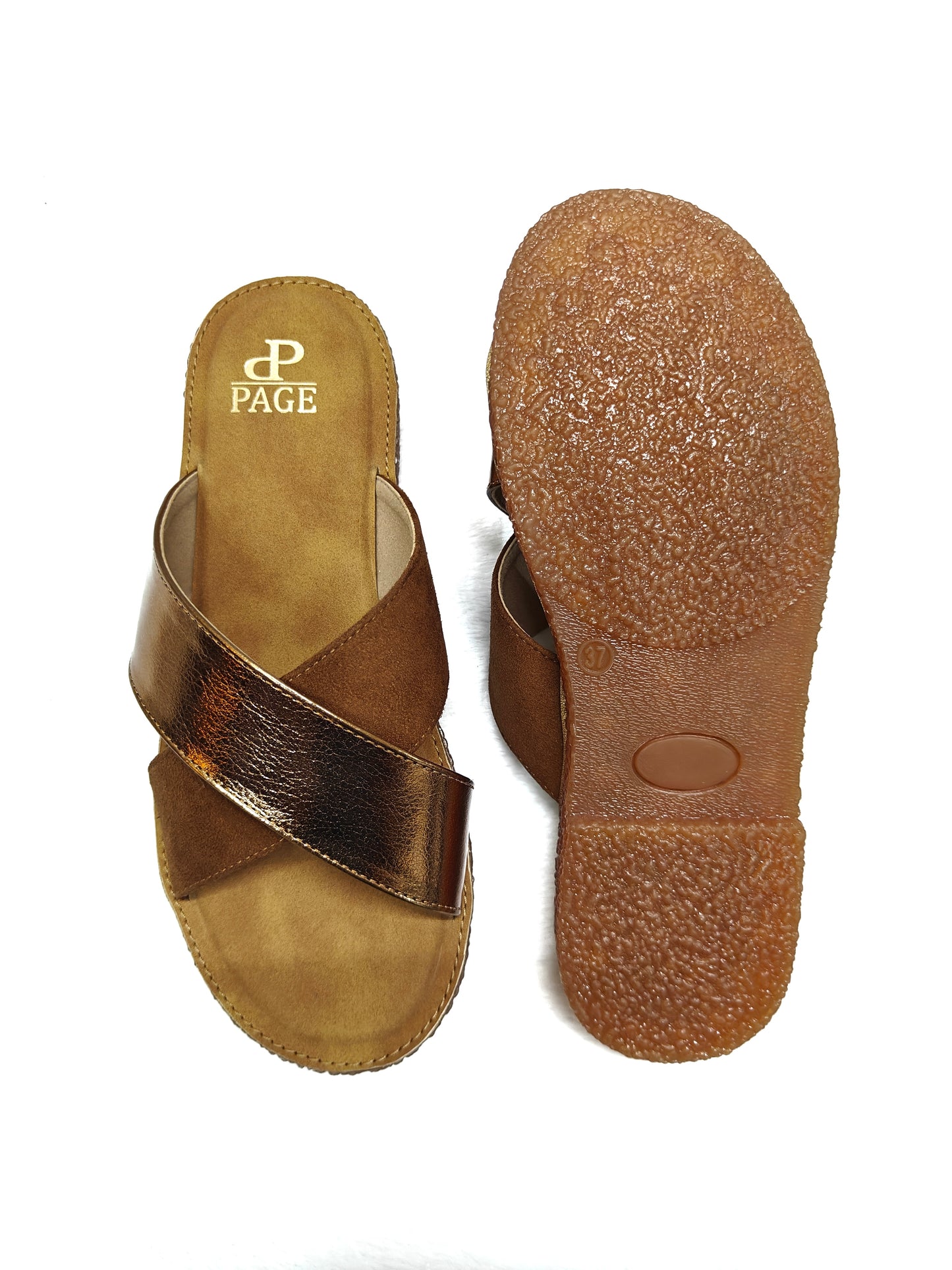 PAGE URBAN CHIC METALLIC CROSS Slides TAN (1273-24).