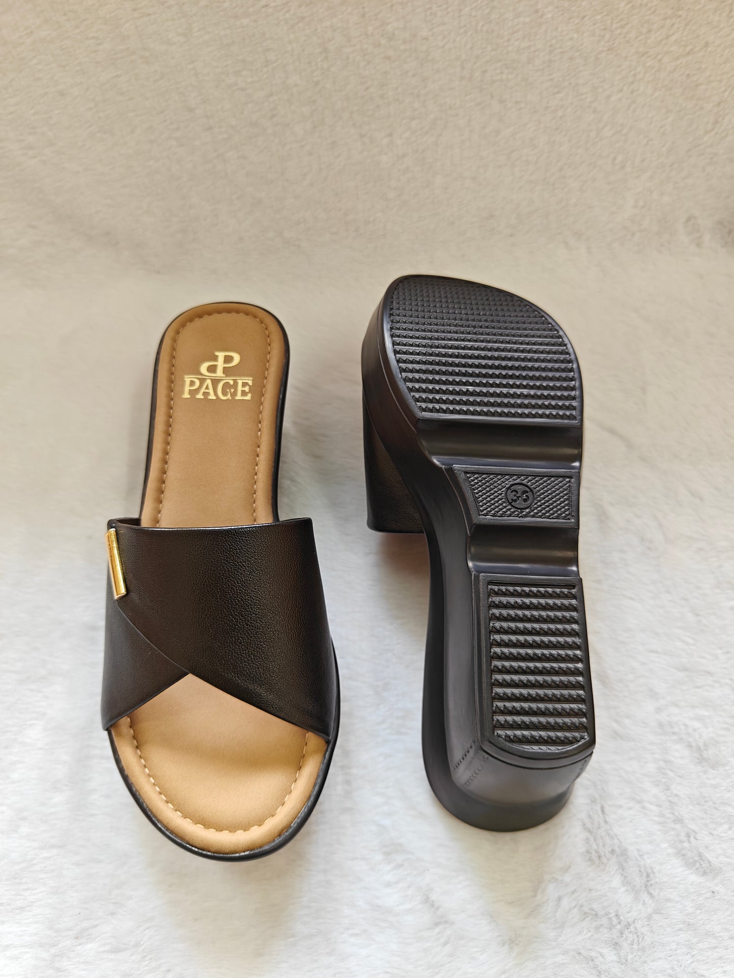 PAGE Bella Comfort Wedge Slides Black (1304-2).