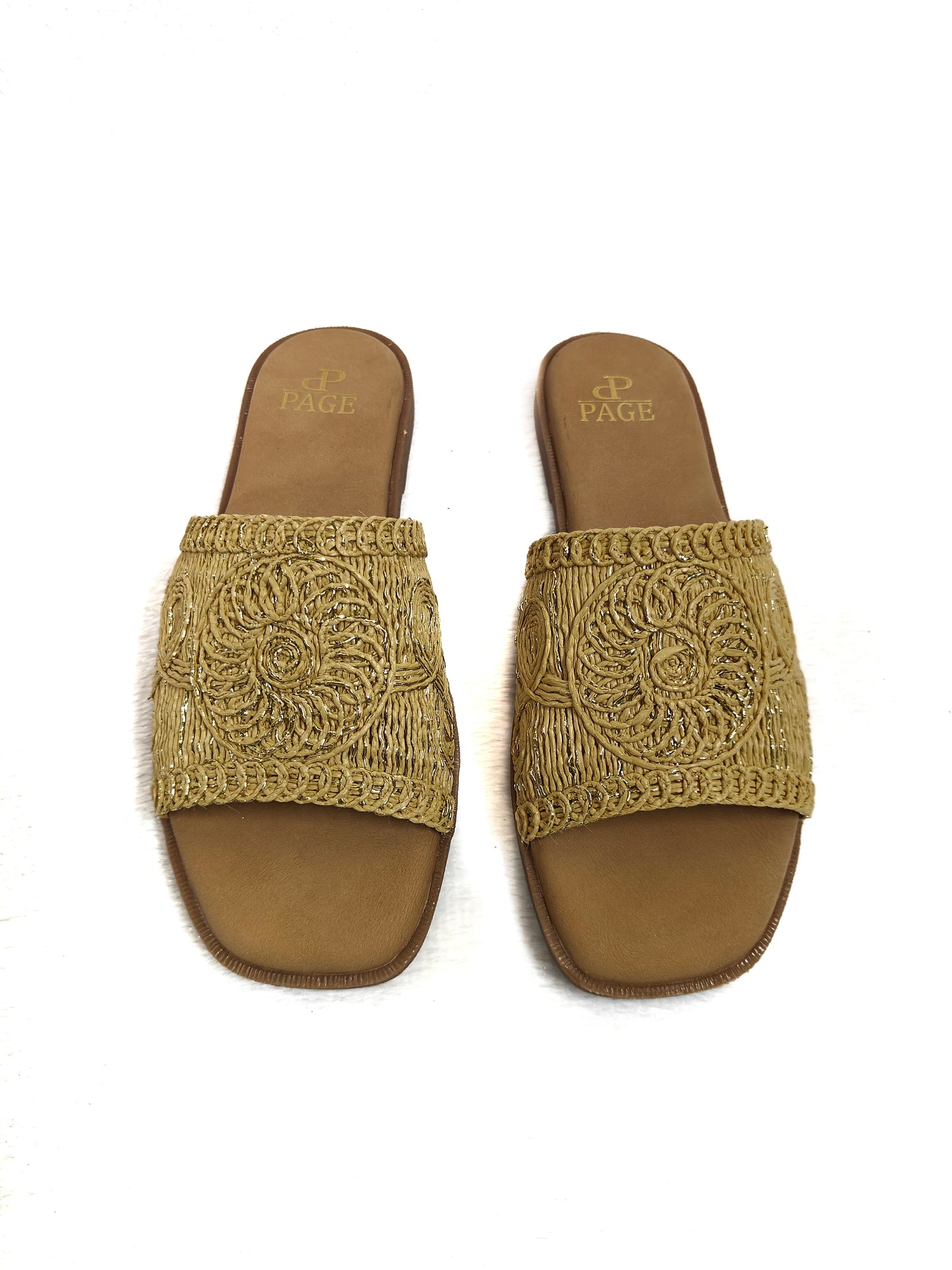 PAGE Soleil Woven Slides Gold (1398-28).