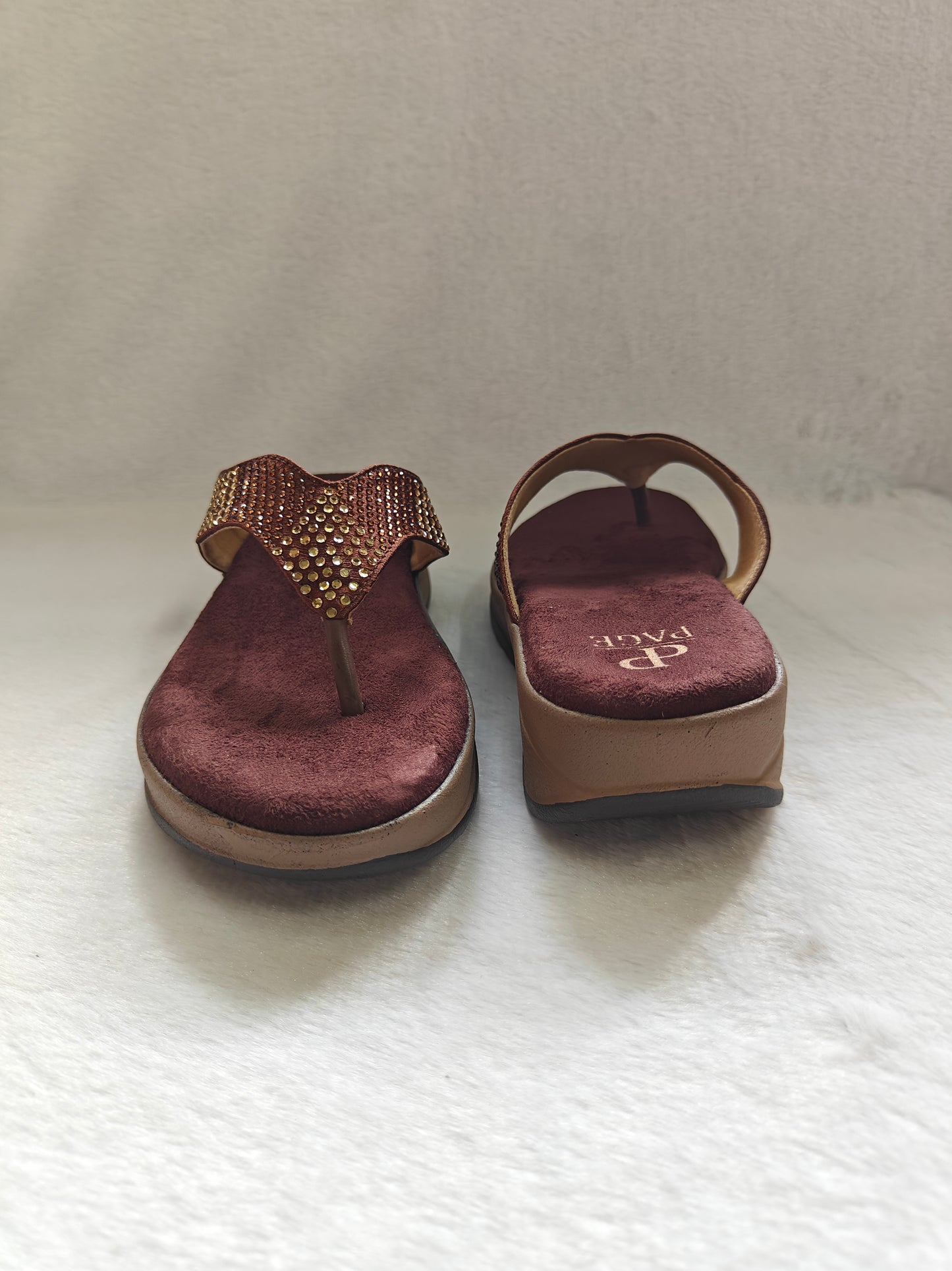 PAGE Sparkle Comfort Wedge V Shaped Sandals Tan (1231).