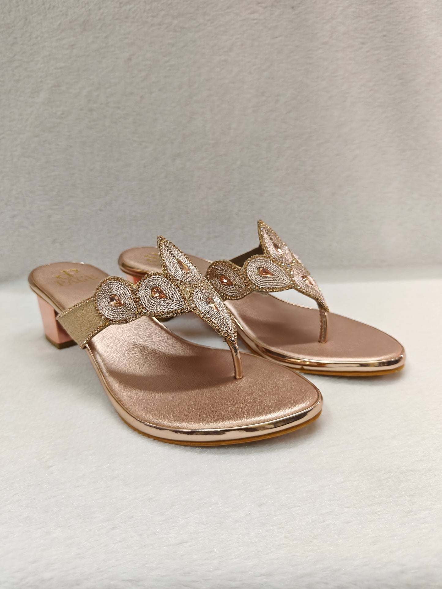 PAGE Glitz Petal Block Heel Rose Gold (1209).