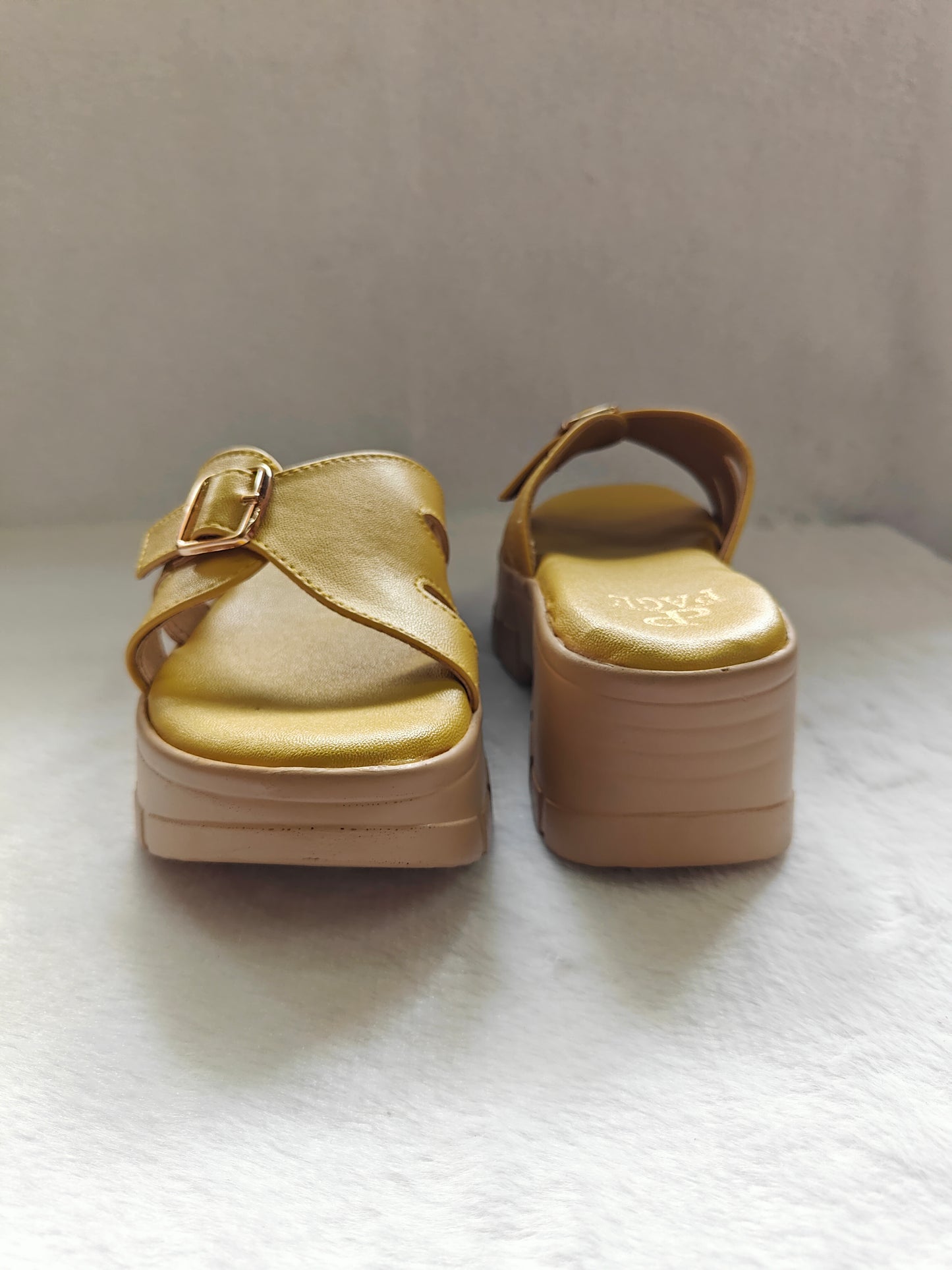 PAGE Luxe Platform Buckle Sandals Mustard Yellow (1218).
