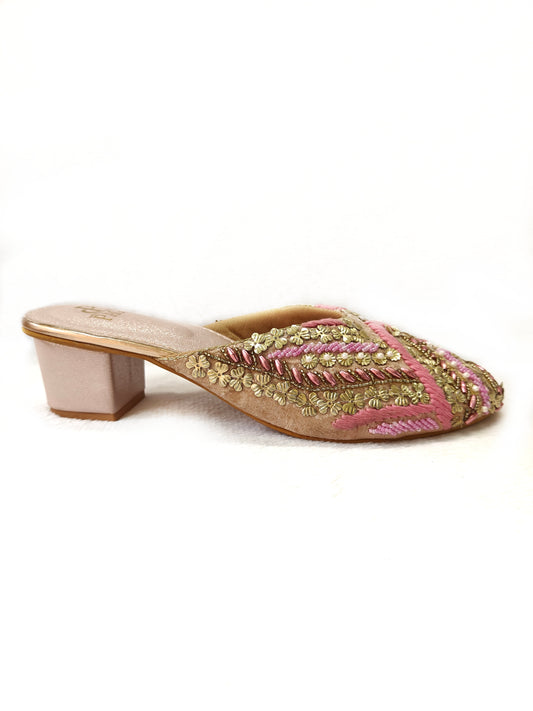 Page Royal Tapestry Block Heels Rose Gold (1242-3).