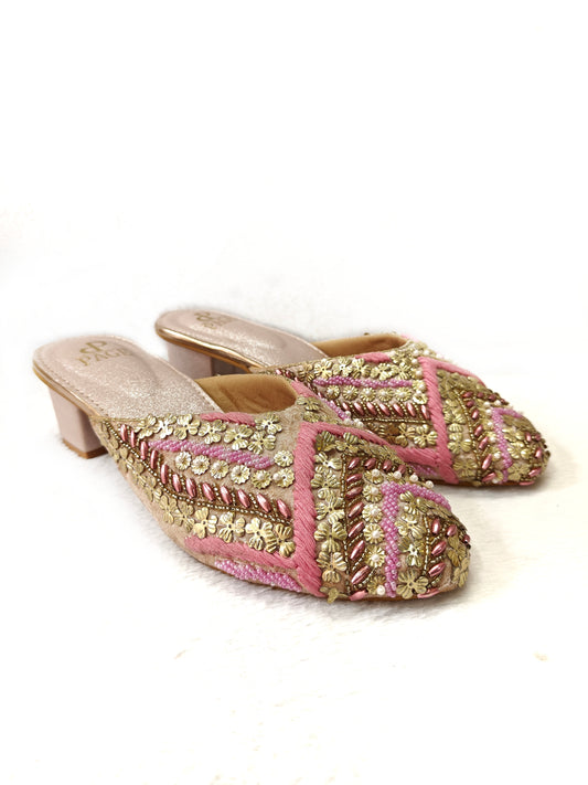 Page Royal Tapestry Block Heels Rose Gold (1242-3).