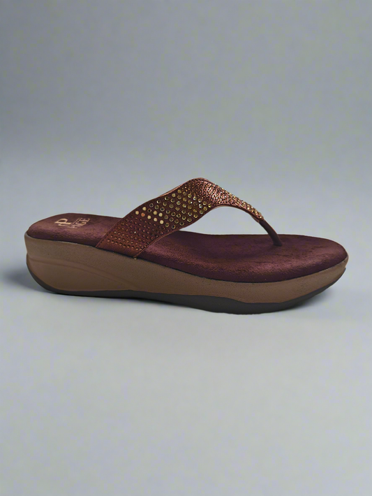 PAGE Sparkle Comfort Wedge V Shaped Sandals Tan (1231).