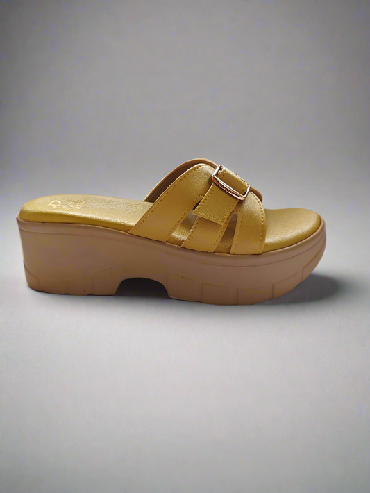 PAGE Luxe Platform Buckle Sandals Mustard Yellow.