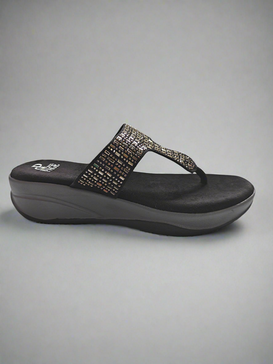 PAGE Sparkle Comfort Wedge Sandals Black (1230).