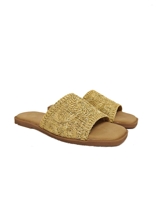 PAGE Soleil Woven Slides Gold (1398-28).