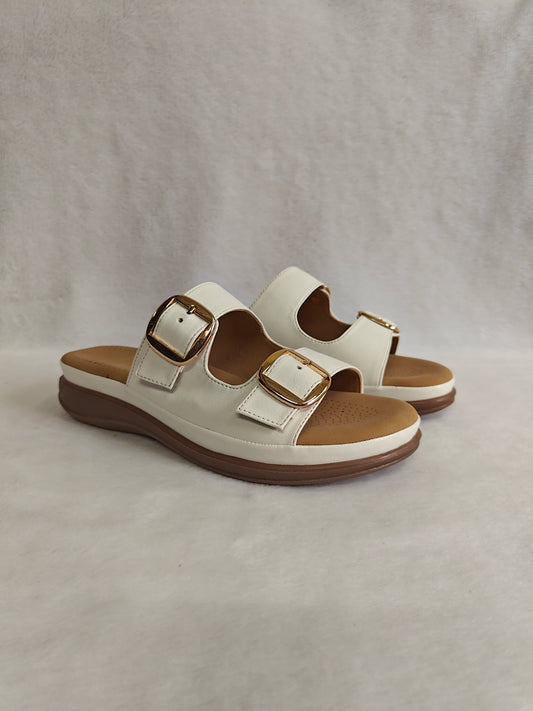 Page Duet-Buckle Comfort Slides White (1416-2).