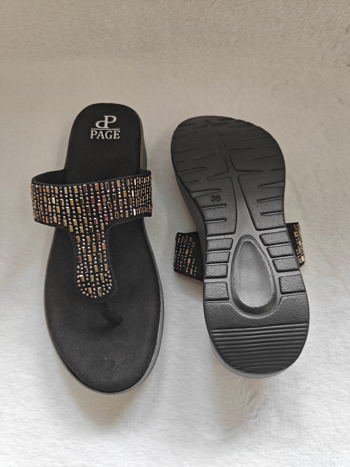 PAGE Sparkle Comfort Wedge Sandals Black (1230).