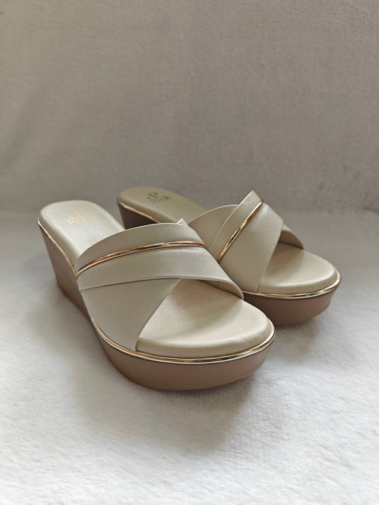 Pace Luxe Cross-Strap Wedge Slides Cream.