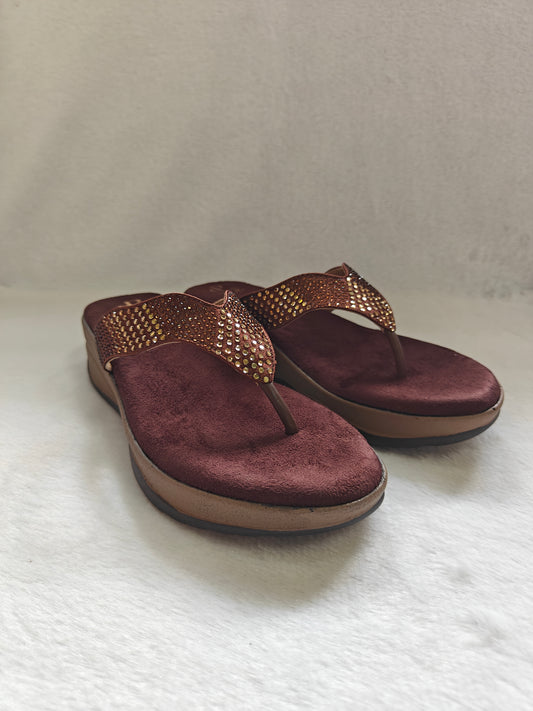 PAGE Sparkle Comfort Wedge V Shaped Sandals Tan (1231).