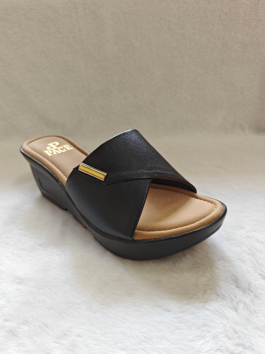 PAGE Bella Comfort Wedge Slides Black.